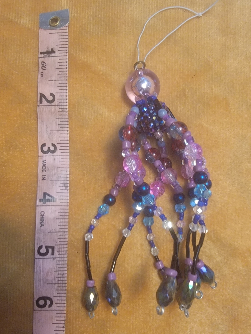 Handmade Purple Beaded Jellyfish Rearview Mirror Charm